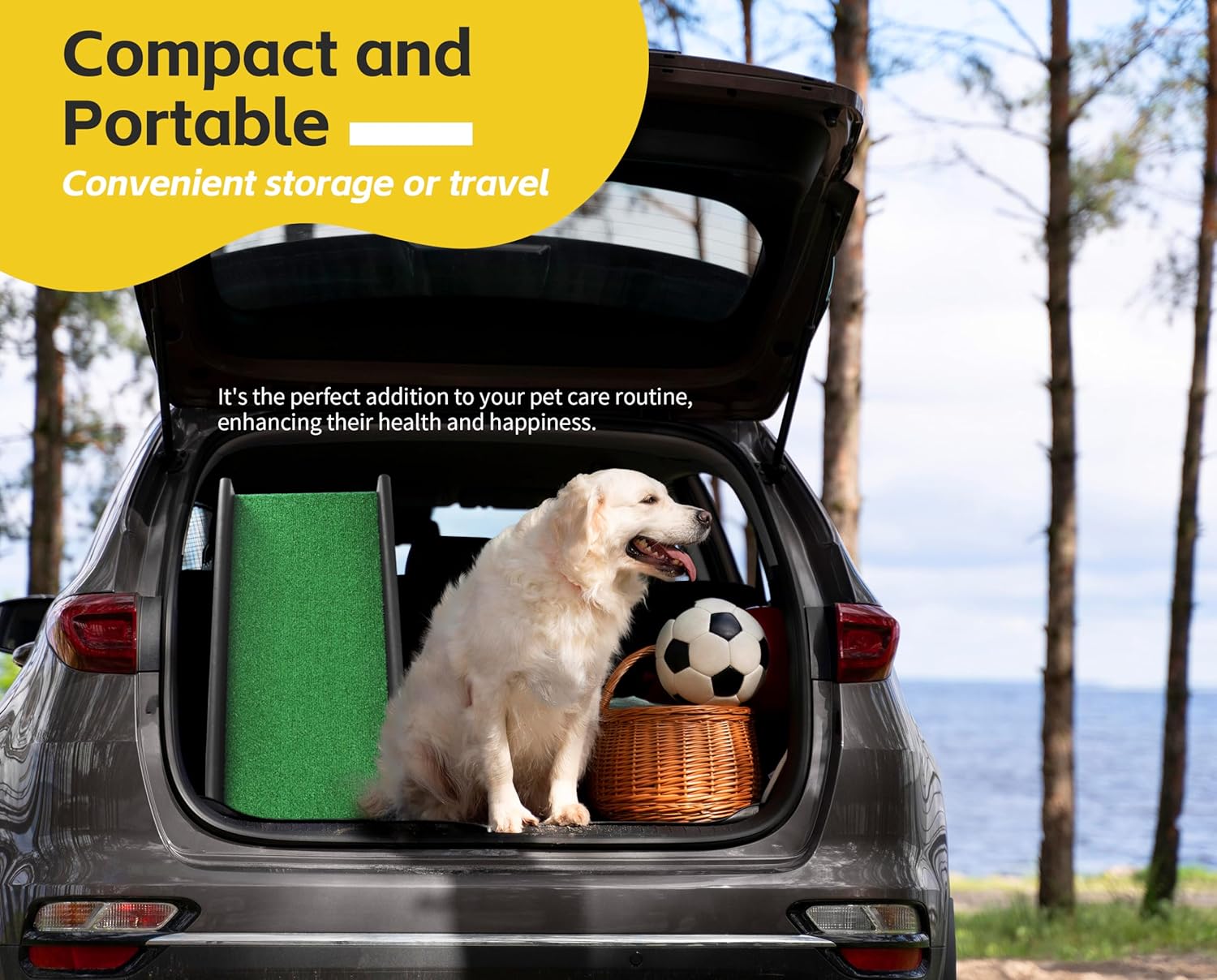 PawStep 50894 Pet Ramp with Poly Grass - Folding, Portable Dog Ramp for Cars, SUV & Trucks - Non-Slip Surface - Lightweight & Durable - Supports Large Dogs up to 200 lbs